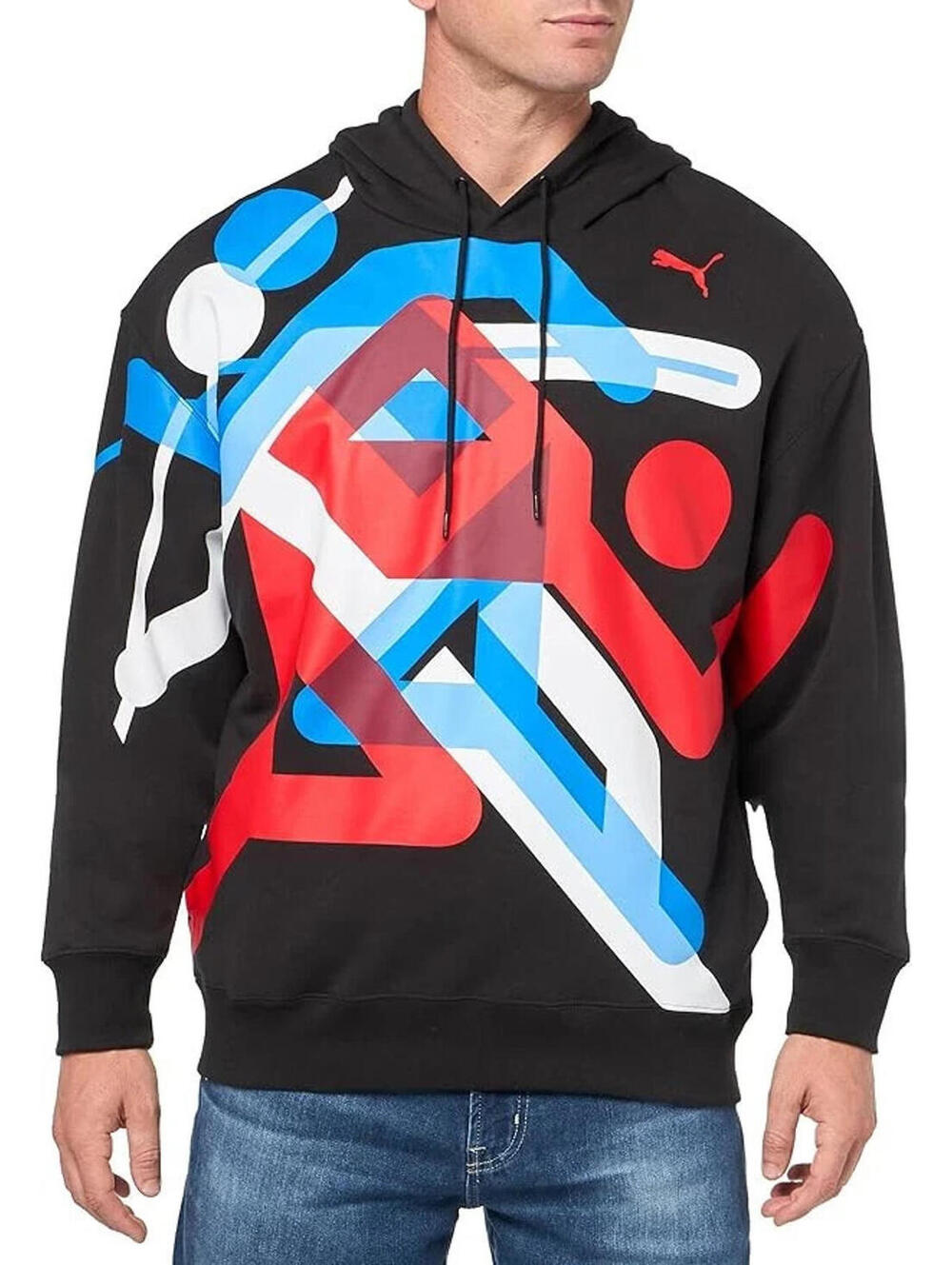 PUMA Men's Olympic Village Hooded Sweatshirt | Puma Black/Red LARGE NWOT